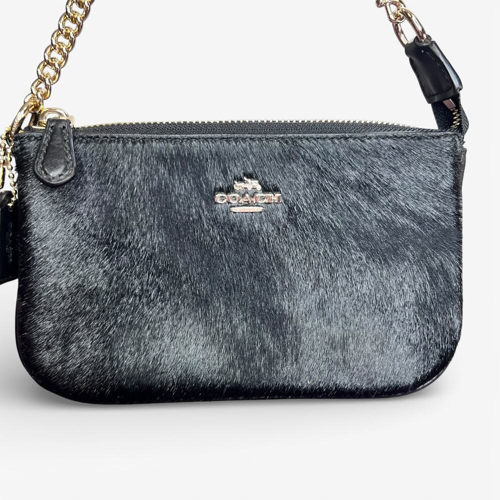 RARE Coach Large Wristlet 19 Black Haircalf Leather Chain Clutch Bag F64583 EUC - Picture 10 of 14
